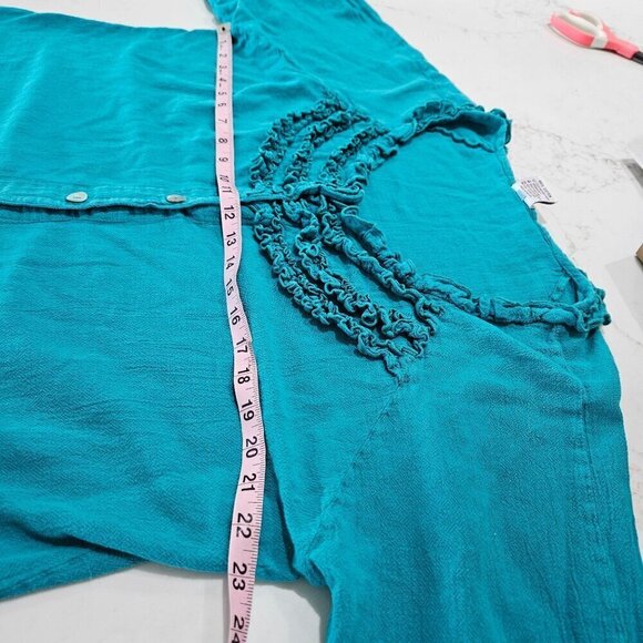 Oh My Gauze Teal Button-Down Top With Ruffle Detail 3/4 Sleeves Size 2 Large XL - Picture 8 of 8